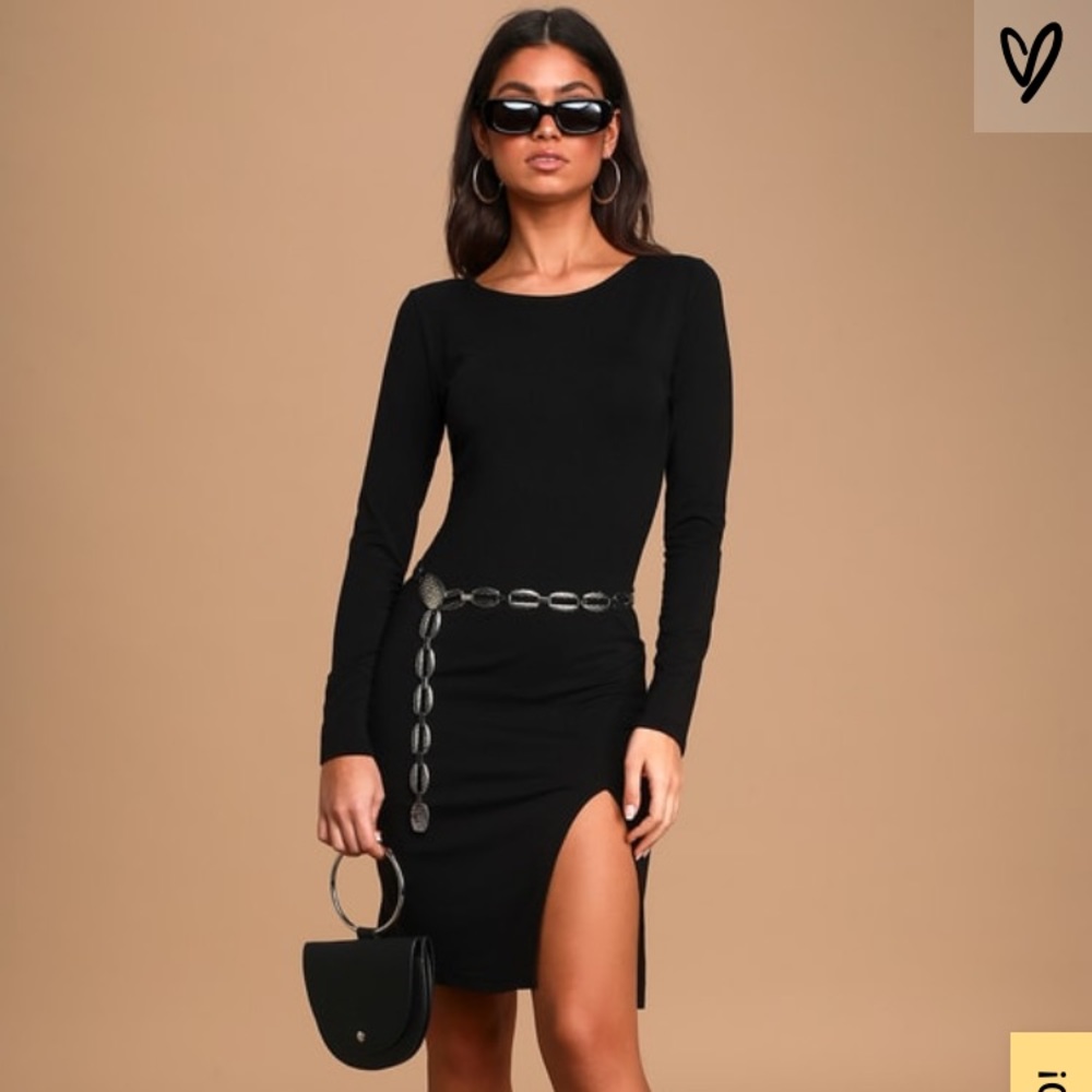 Lulu’s Black Long Sleeve Midi Dress Small